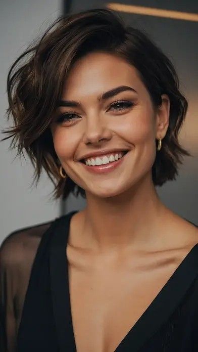 Short Hair Women 40, Short Hairstyle Women With Long Bangs, Short Hair Long On Top For Women, Short Haircut With Long Bangs, Short Haircut Long Face, Women's Short Hairstyle, Short Haircut For Women With Bangs, Short Haircut For Thick Hair Round Faces, Short Hair Growing Out