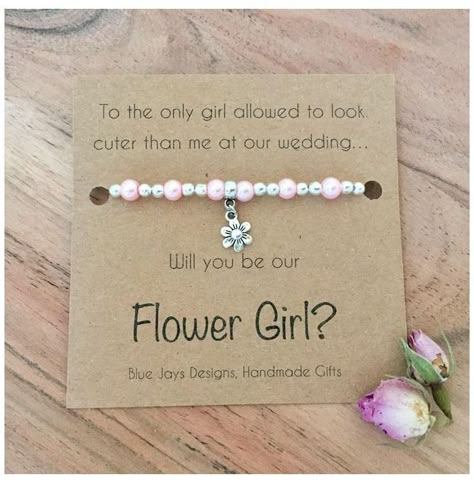 Barn Wedding Flowers, Pink Pearl Bracelet, Flower Girl Bracelets, Asking Bridesmaids, Boho Bridesmaid, Bridesmaid Proposal Gifts, Flower Girl Gifts, Future Wedding Plans, Cute Wedding Ideas