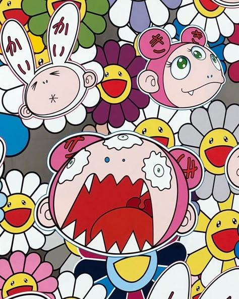 Takeshi Murakami Art, Takashi Murakami Art Paintings, Y2k Wallpaper Sanrio, Sketches Y2k, Murakami Tattoo, Sanrio Wallpaper Iphone, Kaws Murakami, Takashi Murakami Prints, Superflat Art