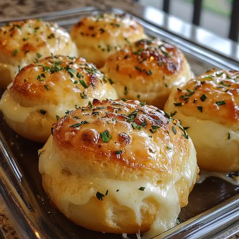 Pillsbury Biscuit Garlic Butter Cheese Bombs Biscuits Recipe Pillsbury, Stuff Biscuits, Pillsbury Biscuit Recipes, Easy Stuffed Mushroom Recipe, Garlic Cheese Biscuits, Shrimp Pasta Dishes, Italian Cream Cake Recipe, Tea Sandwiches Recipes, Pillsbury Biscuits