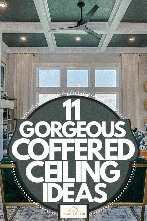 Stucco Ceiling Ideas, Tray Ceiling Color Ideas, Ceiling Inset Ideas, Faux Tray Ceiling Ideas, Black Coffered Ceiling Ideas, Coastal Ceiling Design, Cofford Ceiling Family Rooms, Coffered Ceiling With Lights, Boxed Ceiling Ideas