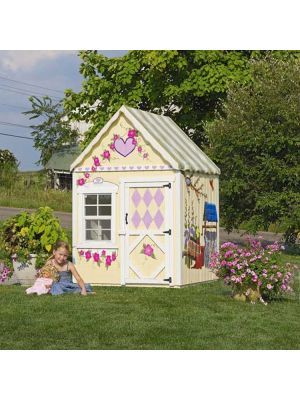 Amish Playhouses | Pinecraft.com • DIY Playhouse Kits, Playhouse Mansions, Little Cottage Playhouses Shed With Greenhouse, Cottage Playhouse, Luxury Playhouses, Outside Playhouse, Playhouse Plan, Playhouse Kits, Cottage Kits, Wood Playhouse, Cottage Woods