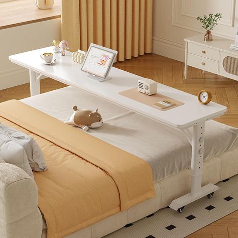 YVYKFZD Mobile Overbed Table With Wheels, Bedside Table King Size, Over Bed Table Adjustable Height, Standing Medical Over Bed Desk with Heavy Duty Metal Legs ( Color : A , Size : 150*40cm/59.0x15.7in Over Bed Desk, Bed Table On Wheels, Over The Bed Table, Over Bed Table, Table On Wheels, Overbed Table, Table With Wheels, Mobile Table, Over The Bed