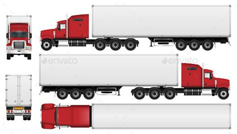 Big truck with trailer vector template. Semi truck isolated on white background. All elements in groups on separate layers. Availa Semi Trucks Interior, Mobil Rc, Hot Wheels Storage, Paper Model Car, Semi Trailer Truck, Automobile Engineering, Cargo Ship, Trailer Truck, Truck Coloring Pages