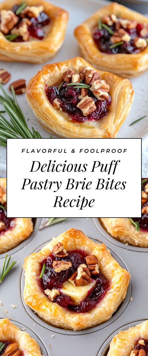 Image for Delicious Puff Pastry Brie Bites Recipe Brie Appetizer Puff Pastry Raspberry, Pastry Brie Bites, Baked Brie Recipes Puff Pastry Raspberry, Raspberry Brie Puff Pastry Bites, Mini Brie Puff Pastry Bites, Pillsbury Brie Appetizers, Brie Onion Puff Pastry, French Baguette Appetizers, Pioneer Woman Brie Bites