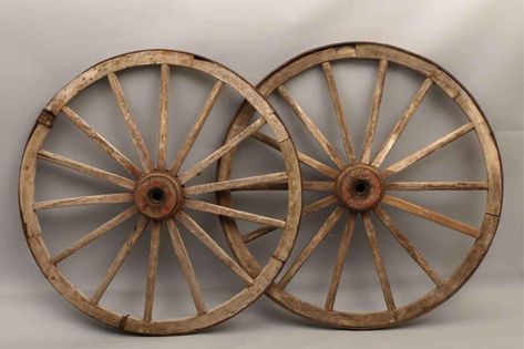 Pair of antique wagon wheels Antique Wagon Wheels, Antique Wagon, Car Wheels Diy, Wagon Wheels, Old Wagons, Wooden Wheel, Antique Pins, Country Antiques, Wheel And Tire Packages