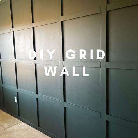 Feature grid wall painted in a dark green…Jasper by Sherwin Williams. Diy Grid Wall, Circle Dining Room, Easy Accent Wall, Grid Board, Moody Green, Grid Wall, Batten Wall, Dark Green Walls, Mid Century Modern Interior Design