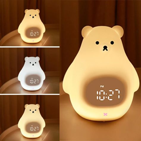 Check out this product on Alibaba App Cross-border Special New Bear Shape Timing Touch Sensing Silicone Alarm Clock with Sleeping Lights Feeding Colorful Lights Cute Kids Alarm Clock, Cute Alarm Clocks, Aesthetic Alarm Clock, Bear Room Decor, Alarm Clock Cute, Aesthetic Wall Clock, Cute Clocks, Lamp Room Decor, Bear Night Light