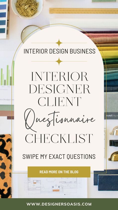 Check out these tips to craft an expert client questionnaire designed specifically for interior designers like you. Learn how to ask the right questions and create a collaborative environment with your clients using Designer's Oasis's unique, proven approach to client relationships. Don't miss out on this game-changing tool that will transform the way you connect with your clients! Interior Design Career Path, Client Questionnaire Templates, Interior Design Questions For Clients, Client Brief Interior Design, Interior Design Client Questionnaire, Interior Design Questionnaire, Interior Design Business Plan, Interior Board, Staging Business