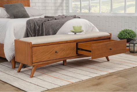 53 End-of-Bed Benches with Multipurpose Appeal Bed Benches, Mid Century Bench, Bench Bedroom, Storage Bench Bedroom, Bench With Drawers, Apartment Storage, Wood Storage Bench, End Of Bed Bench, Dekorasi Kamar Tidur