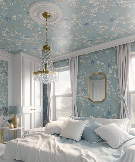 Serena And Lily Wallpaper, Flower Mound, Dream House Rooms, Blue Rooms, Dream Room Inspiration, Dream House Interior, Blue Bedroom, Blue Wallpaper, Room Inspiration Bedroom