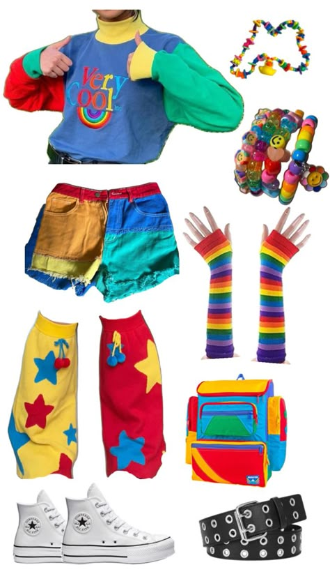 Clowncore Outfit, Kid Core Outfits, Weirdcore Outfits, Kidcore Outfit, Kidcore Fashion, Clown Clothes, Silly Clothes, Cute Clown, Funky Outfits