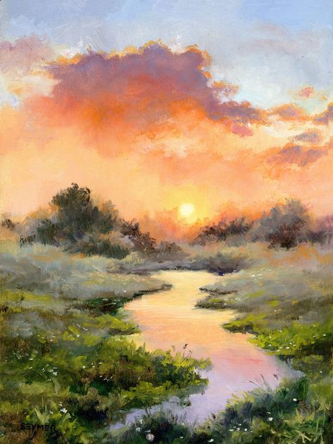 Misty river landscape oil painting ORIGINAL. Beautiful scenery of a river at sunset with the sky with clouds contrasting colors.  🍁 DETAILS: ● This is an ORIGINAL OIL PAINTING on a wood panel. ● Title:  'Sunset on the river'. ● 100 % hand painted, not a print. * If you prefer a PRINT: https://www.etsy.com/listing/1306087865 ● It is PAINTED TO ORDER in the chosen dimensions.  * Your painting will be a very similar but unique recreation of the original design, the one in the pictures. *Custom siz Clouds Sunset, Bel Art, River Landscape, Landscape Art Painting, Pretty Landscapes, Sunset Art, Aesthetic Painting, Art Inspiration Painting, Dreamy Art