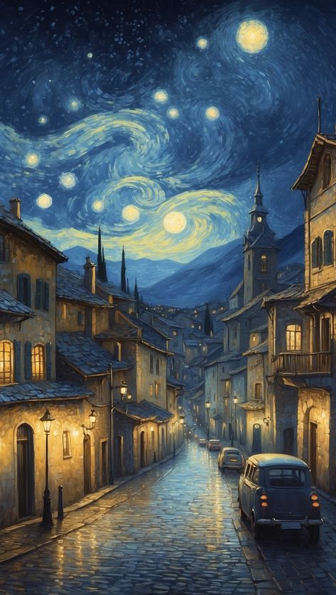 Sky Illustration Art, Start Night, Quaint Homes, Vintage Town, Blue Vibes, Nostalgic Aesthetic, Stranger Things Max, Nostalgic Art, Blue Magic