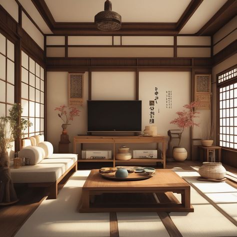 COLOR PALETTE: This is an example of a darker brown color used in the traditional Japanese color palette. The dark brown wood contrasts the light tan walls and reflects the colors of the tatami mats. Most colors in Japanese interiors and architecture are neutral and reflect nature. Japan Living Room, Japanese House Interior, Japanese Living Room, Japanese Apartment, Zen Interiors, Japanese Home Design, Japanese Style House, Traditional Japanese House, Asian Interior