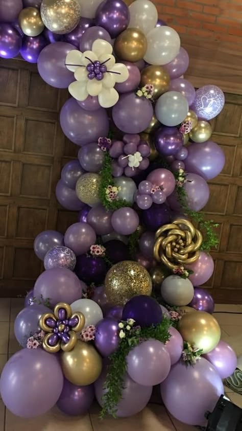 Homecoming Tangled Theme, Repunzle Theme Birthday Party, Purple Table Decorations Birthday, Tangled Balloon Arch, Rapunzel Theme Sweet 16, Rapunzel Quinceanera Theme Centerpiece, Rapanzul Quince Theme, Tangled In Our Memories Prom Theme, Tangled Hoco Theme