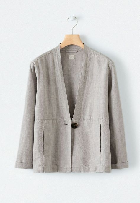 Outer Outfit Casual, Outer Outfit, Outer Linen, Linen Jackets Women, Panel Jacket, Mode Kimono, Coat Women Fashion, Linen Fashion, Dark Coffee