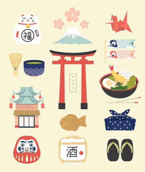 Iconic Illustration, Japan Icon, Japanese Icon, Japan Graphic Design, Wealth Quotes, Japan Illustration, Japanese Graphic, Fashion Poster Design, Japanese Illustration