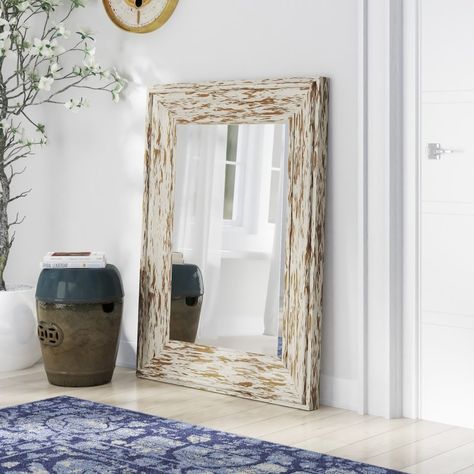 Rectangle Distressed Wall Mirror Full Length Mirror Wall, A&b Home, Large Bathrooms, Accent Mirror, Rectangle Mirror, Mirrors For Sale, Wood Mirror, Fir Wood, Distressed Wood