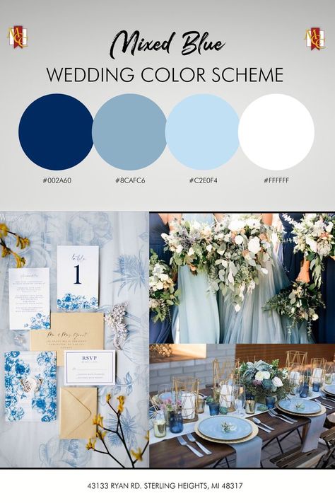 Wedding Venues Blue And White, Dusty Blue And Dark Blue Wedding, Navy Blue And Light Blue Wedding Theme, Wedding Color Light Blue, Blue Shade Wedding Theme, Shade Of Blue Wedding Theme, Blue Sky Wedding Theme, Cerulean Wedding Theme, Shades Of Blue Color Scheme