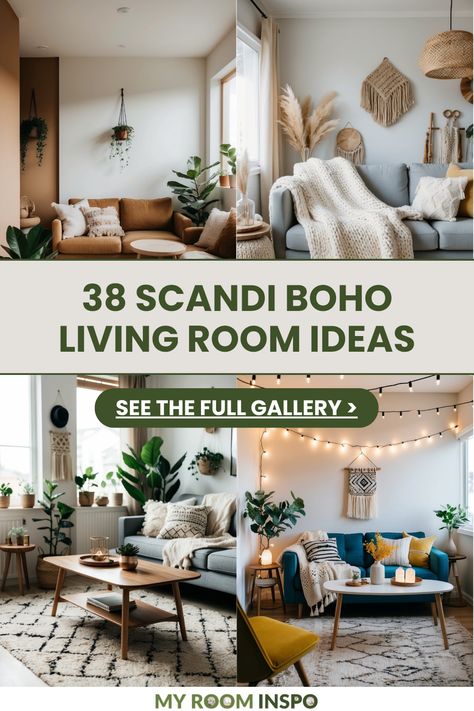 A visually appealing pin featuring 38 Scandi Boho living room ideas. This pin showcases calming colors, minimalistic decor, and homely settings across 4 images—highlighting the blend of Nordic simplicity and bohemian style. Perfect for homeowners seeking inspiration! Mountain Chic Decor Living Room, Boho Airy Living Room, Scandi Living Room Rug, Scandi Boho Living Room Inspiration, Scandi Chic Living Room, Boho Scandinavian Decor, Scandinavian Lighting Living Room, Living Room Designs Small Spaces Boho, Boho Living Rooms Ideas