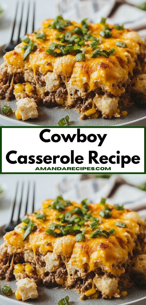 Looking for a hearty meal that the whole family will love? This Cowboy Casserole Recipe combines savory ground beef and creamy ingredients, making it a deliciously satisfying option for easy dinner ideas any night of the week. Cheese Tater Tots, Cowboy Recipes, Cowboy Casserole Recipe, Ground Beef Potatoes, Corn And Cheese, Potatoes And Cheese, Cowboy Casserole, Beef Potatoes, Casserole Side Dishes