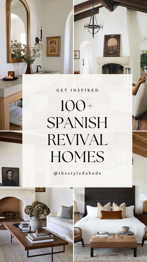 spanish revival homes Spanish Interior Decor, Spanish Art Aesthetic, Spanish Villa Interior Design, Spanish Style Fireplace Living Room, Vintage Spanish Aesthetic, Spanish Revival Home Exterior, Spanish Interior Design Living Room, Modern Hacienda Style Homes Interiors, Spanish Colonial Style Interior