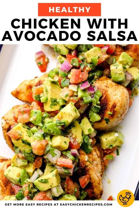 Grilled Chicken And Avocado Salsa, Chicken And Avacacado Salad, Healthy Dinner Avocado, California Chicken With Avocado, Summer Recipes With Chicken, Chicken With Guacamole Meals, Avocado Dinner Recipe, Chicken With Avocado Sauce, Grilled Chicken Avocado Salad