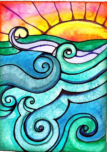 "oceana" | robin mead Kat Diy, Sun Art, Surf Art, Mead, Elementary Art, Ocean Art, Silk Painting, Art Journals, Whimsical Art