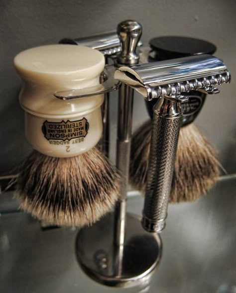 Razors have been around for thousands of years and ancient designs can even be dated back to the Bronze Age. Art Of Manliness, Its A Mans World, Close Shave, Wet Shaving, Mens Shaving, Shaving Brush, Straight Razor, Guy Stuff, Safety Razor