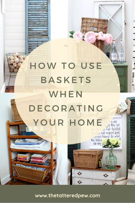 Baskets are a simple and practical way to decorate your home. #baskets #homedecor #storage Wicker Basket Decor Ideas, Wicker Basket Decor, Basket Decor Ideas, Decorate With Baskets, Basket Makeover, Large Wicker Basket, Do It Yourself Home Decor, Decorating 101, Old Baskets