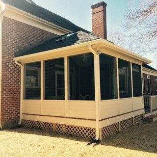 75 Small Screened-In Porch Ideas You'll Love - September, 2024 | Houzz Porch Knee Wall, Traditional Porch, Three Season Porch, Screened Porch Designs, Farmhouse Transitional, Scandinavian Rustic, Knee Wall, Railing Ideas, Rustic Coastal