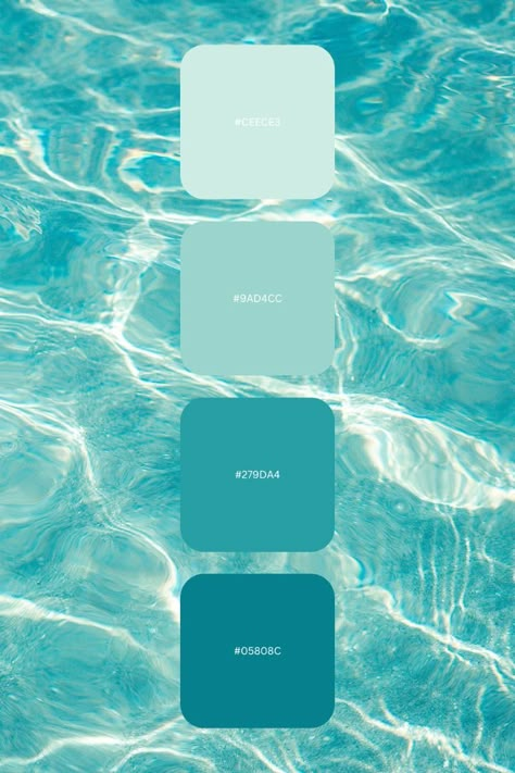 Ocean Blue Colour Palette, Ocean Color Aesthetic, Beach Colour Scheme, Colour Palette Ocean, Summer Blue Color Palette, Aquarium Color Palette, Beach Colors Palette, Summer Color Palette 2024, Seaside Color Palette