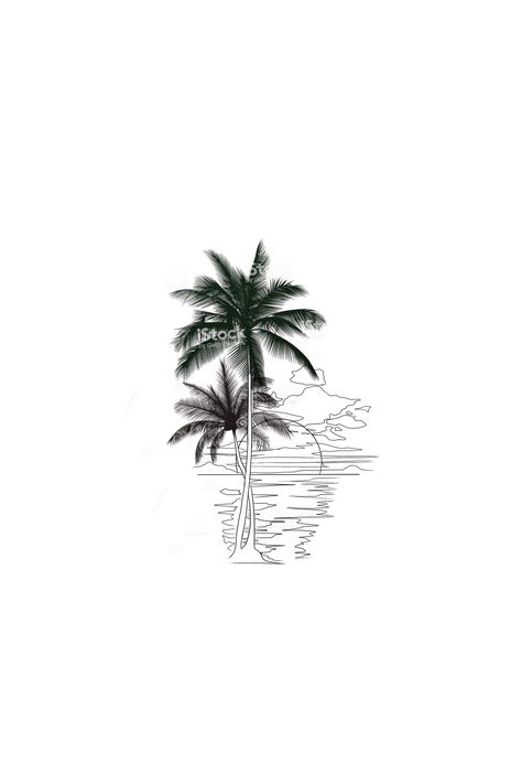 Long Island Tattoo Ideas, Beach Tattoo Stencil, Tropical Tattoo Ideas, Palm Tree Tattoo Design, Strand Tattoo, Tattoos Beach, Compass And Map Tattoo, Beachy Tattoos, Side Hand Tattoos