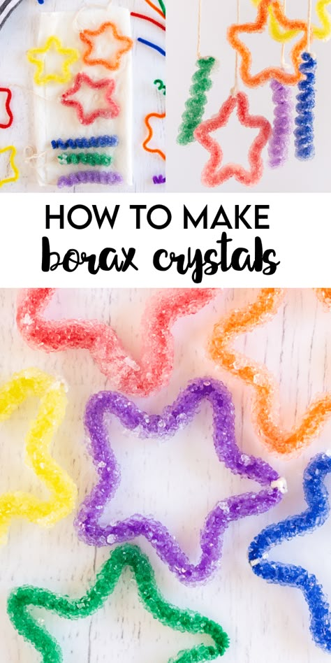 Growing Borax Crystals, Borax Pipe Cleaner Crystals, Grow Crystals For Kids, Crystal Making For Kids, How To Make Borax Crystals, Diy Borax Crystals, Non Messy Crafts For Kids, What To Make With Pipe Cleaners, Pipe Cleaner Crystals