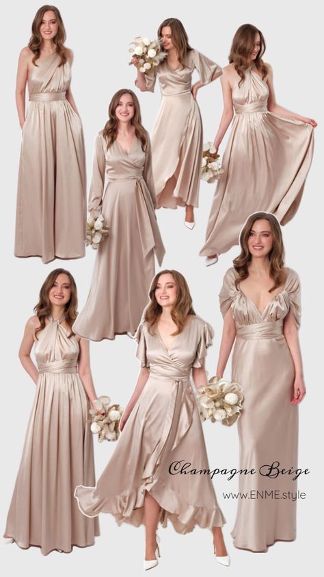 Bridesmaid dress, champagne beige bridesmaid dress, wedding guest dress, neutral silk dress, silk dress, infinity dress, wrap silk dress, silk jumpsuit, long silk dress Beige Bridesmaids Dresses, Beige Bridesmaid Dresses, Beige Bridesmaid Dress, Beige Bridesmaids, Silk Bridesmaid Dresses, Bridesmaids Jumpsuits, Dresses Wedding Guest, Dresses Silk, Silk Dresses