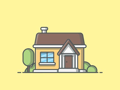 Simple House Drawing, House Doodle, Cartoon Building, Simple Building, House Cartoon, Cartoon House, Vintage House Plans, Building Illustration, Flat Design Illustration