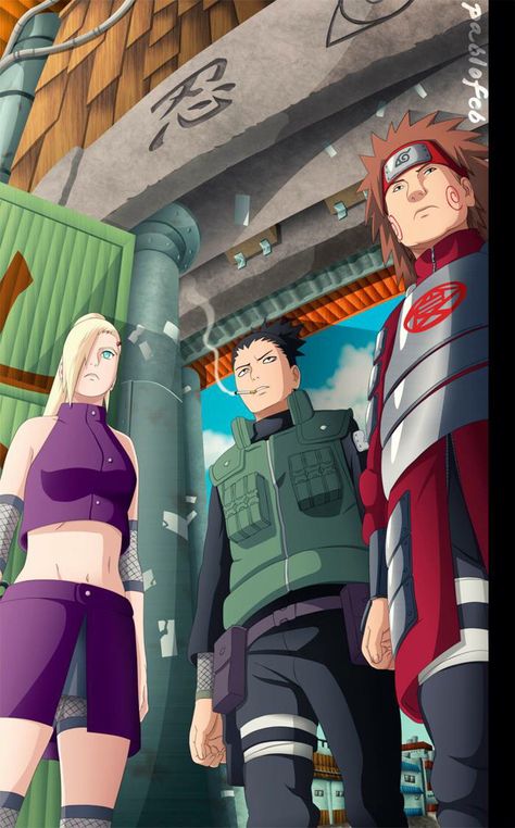 Team 10 - Ino Choji Shikamaru - Asuma Sensi - #NarutoShippuden Team 10 Naruto, Ino Shika Cho, Asuma Sarutobi, Naruto Ino, Kurama Naruto, Naruto Universe, Shikamaru Nara, Team 10, Ino Yamanaka