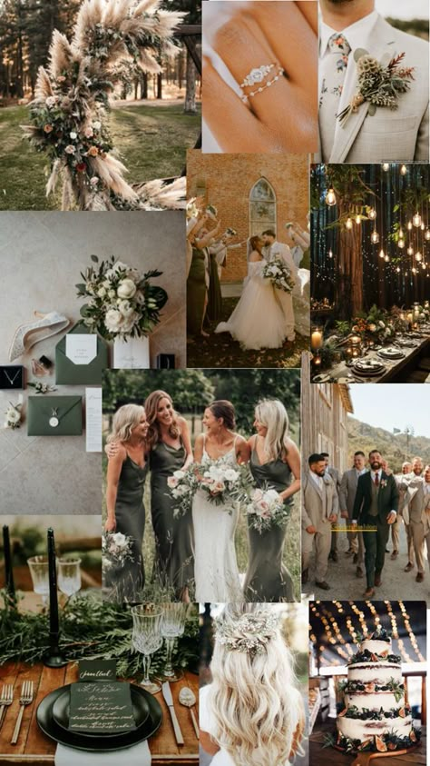 Green Tan Wedding Theme, Olive Green Wedding Scheme, Olive Green And Khaki Wedding, Beige And Olive Green Wedding, Eucalyptus And Brown Wedding, Olive Wedding Color Palette, Green Ivory And Gold Winter Wedding, Deep Olive Wedding Colors, Wedding Themes Olive Green