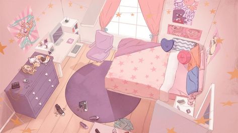 Anime Rooms Drawings, Pink Room Illustration, Anime House Interior Bedroom, Bedroom Art Reference, Anime Bedroom Art, House Claims For Dr, Anime Bedroom Drawing, Cute Room Drawing, Anime Room Illustration