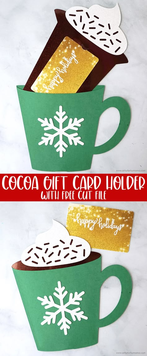 Cocoa Gift Card Holder + Free Cut File #papercrafts #cricut #cricutcrafts #giftidea #cricutmade #giftcardholder #christmas #christmascrafts #freecutfile #freesvg Cricut Gift Card Holder Svg Free Christmas, Gift Card Holder Cricut Free, Ideas For Giving Gift Cards For Christmas, Gift Card Diy Holder, Christmas Gift Card Holders Diy Cricut, Cricut Card Svg Free, Gift Card Svg Free, Gift Card Holder Diy Cricut, Diy Gift Card Holders Christmas