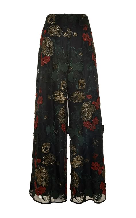 Floral Filigree Embroidered Palazzo Pants by ROSETTA GETTY Now Available on Moda Operandi Digital Dress, Fashion Designer Clothes, Floral Trousers, Floral Filigree, Floral Print Pants, Rosetta Getty, Palazzo Pant, Embroidered Pants, Elegant Feminine