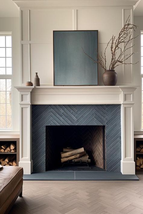 40 Charming Farmhouse Fireplace Tile Ideas You’ll Love Fireplace Ideas Contemporary, Chimney Tile Ideas, Fireplace Renovation Ideas, Update Tile Fireplace, Black Tile Fireplace Surround, Modern Elegant Farmhouse, Blue Tile Fireplace, Farmhouse Fireplace Tile, Fireplace Makeover Tile