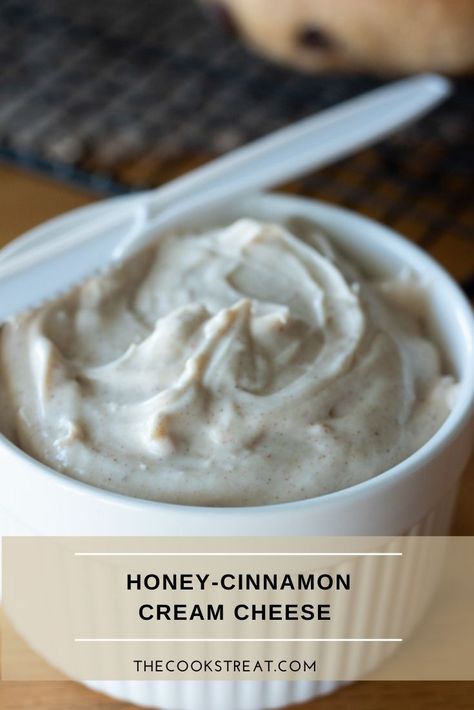 This honey-cinnamon cream cheese is a delicious spread for bagels, bread or crackers. It also works well as a dip for apples or other fruit. #TheCooksTreat #HoneyCinnamonCreamCheese #CreamCheeseSpread Honey Cinnamon Cream Cheese, Honey Cream Cheese Spread, Cream Cheese Smear, Panera Cream Cheese Spread, Spread Recipes For Bread, Flavored Cream Cheese Recipes For Bagels, Cream Cheese Recipes For Bagels, Paula Dean Biscuit Recipe, Flavored Cream Cheese Recipes