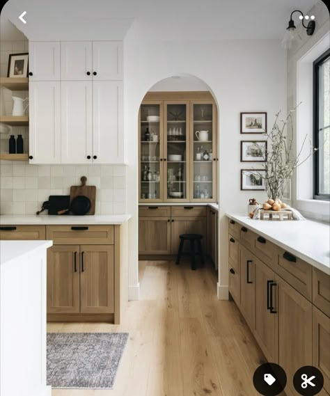 2 Height Kitchen Island, Kitchen Remodel Organic Modern, Two To E Kitchen Cabinets, Light Wood With Black Accents, Central Staircase Ideas, Kitchen And Den Combo Layout, Fabuwood Galaxy Timber, Wood Floor And Wood Cabinets, Bali Kitchen Design Inspiration