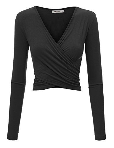 Lock and Love Womens Deep V Neck Long Sleeve Cross Wrap Fitted Crop Top Fitted Crop Top, Slim Fit Crop Top, Wrap Crop Tops, Crop Top Shirts, Short Long, Crop Shirt, V Neck Tops, Cute Casual Outfits, Deep V Neck