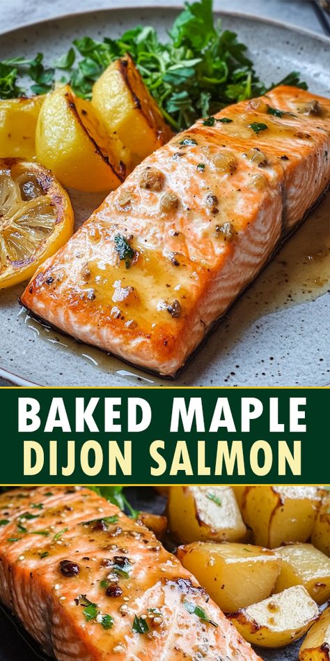 Baked Maple Dijon Salmon Ingredients:

2 wild salmon filets
1 tsp. Dijon mustard
1 tsp. minced garlic
1 tsp. minced fresh ginger
1/8 tsp. cayenne pepper (optional)
1/4 cup maple syrup

#salmon #easyrecipes Salmon And Sweet Potatoes Baked, Dijon Dill Salmon, Salmon Recipes With Sweet Potatoes, Pinch Of Yum Salmon, Thanksgiving Salmon Recipes Baked, Fall Salmon Recipes Baked, Mustard Maple Salmon, Dijon Baked Salmon, Honey Dijon Salmon Baked