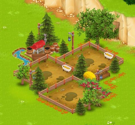 Hayday Farm Design Level 35, Hay Day Animals Design, Cute Hayday Layout, Hayday Animals Design, Hay Day Farm Design Crops, Pretty Hay Day Farms, Cute Hayday Farm Layout, Hay Day Mine Design, Hayday Pigs Design