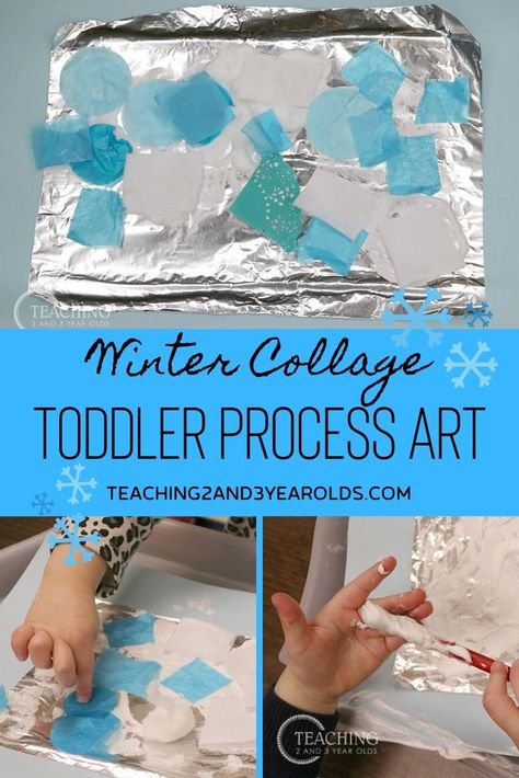 Create an easy toddler winter art activity using scraps of leftover pieces. A fun process art idea that also strengthens fine motor skills! #winter #collage #process #art #scraps #puffyglue #finemotor #recycle #toddler #2yearolds #teaching2and3yearolds Toddler Winter Art, Toddler Process Art, Process Art Preschool, Winter Activities For Toddlers, Winter Crafts For Toddlers, Winter Lesson Plan, Winter Collage, Winter Crafts Preschool, Winter Activities Preschool