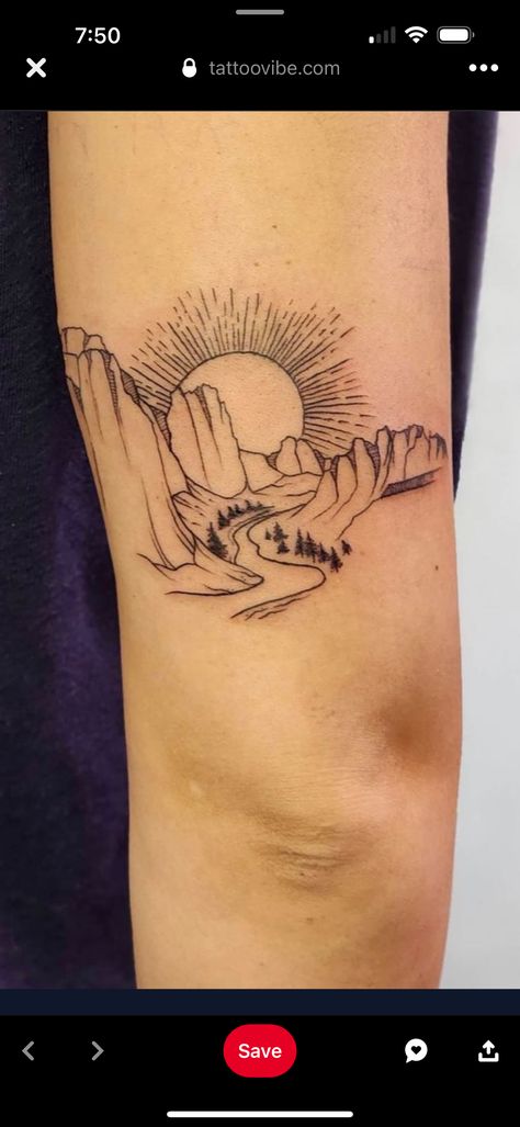 Canyonlands Tattoo, Yellowstone National Park Tattoo, Zion National Park Tattoo Ideas, Canyon Tattoo Simple, Sedona Tattoo Ideas, National Parks Tattoo Ideas, Rivers In The Desert Tattoo, Cathedral Rock Tattoo, Yellowstone Tattoo Ideas